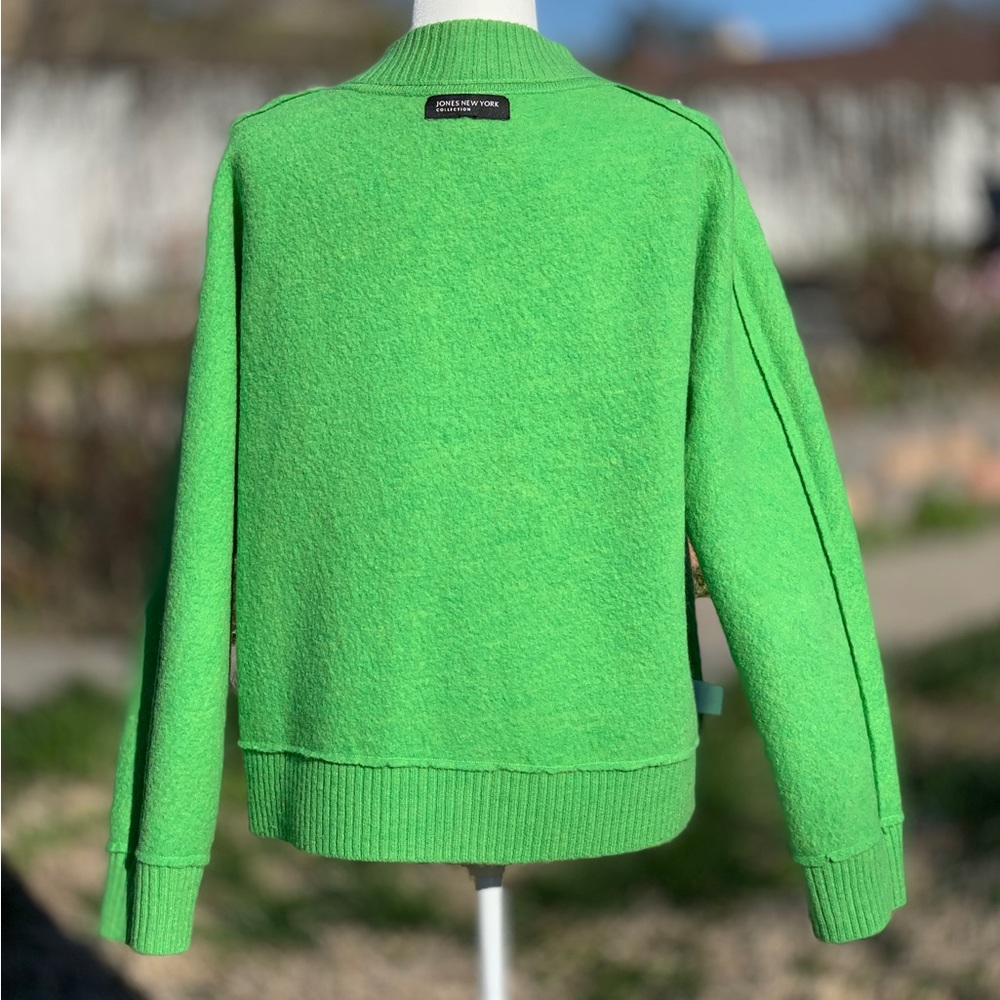 Jones New York Collection Bright Lime Green Merino Wool Cardigan ~ Women’s Large - Picture 4 of 5